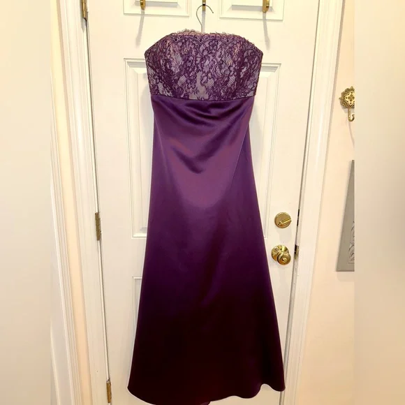 Dresses | Strapless Lace Top Elegant Eggplant Purple Silver Full Length Evening Gown 1 | Poshmark Dresses | Strapless Lace Top Elegant Eggplant Purple Silver Full Length Evening Gown 1 | Poshmark